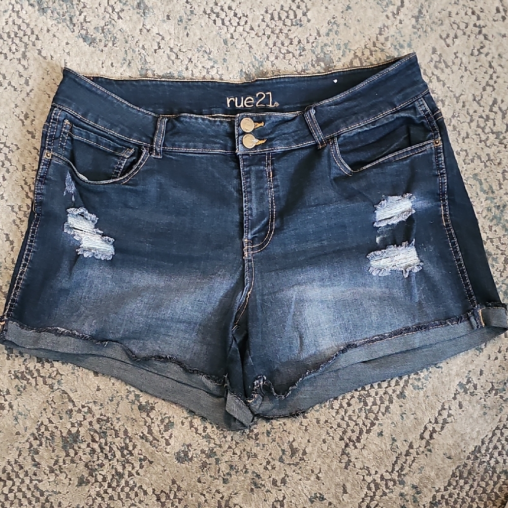 rue21 Dark Blue Distressed Denim Shorts